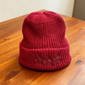 AMIRI Red Knit Beanie with Star Accents